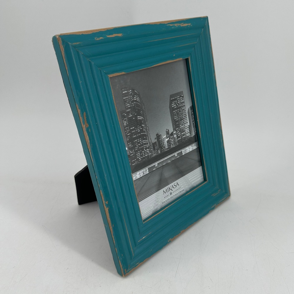 Mikasa Home Accents 5x7 Teal Blue Distressed Wood Picture Frame Rustic Boho